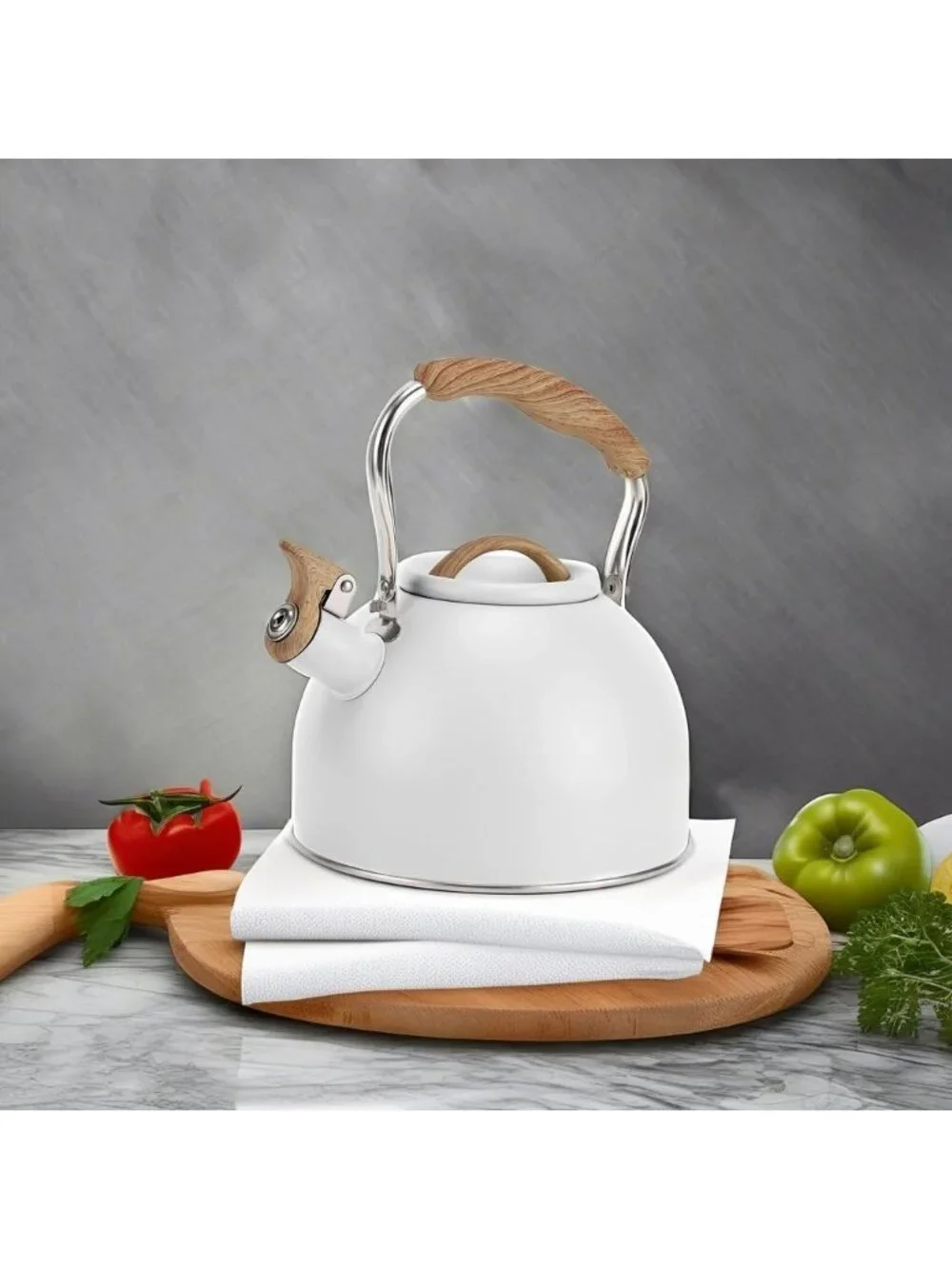 White Kitchen Whistling Tea Kettles 100 OZ / 3 L Stainless Steel Stovetop Teapot